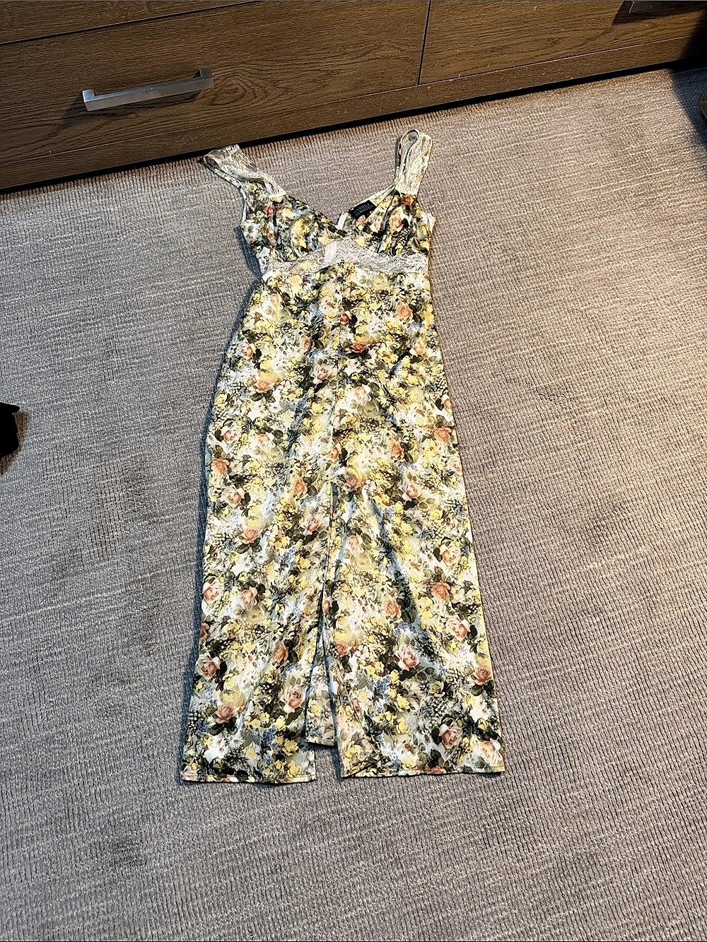 Danielle Bernstein Floral-Print Lace-Inset Midi Dress Blue & Yellow Size 4